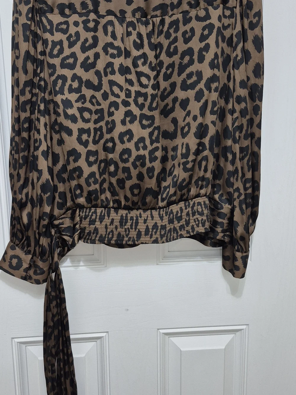 Banana Republic Brown and Black Leopard Print Tie-Waist Blouse